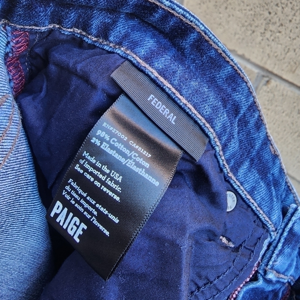 PAIGE Men's Slim Straight Jeans - Dark Blue - Picture 5 of 8